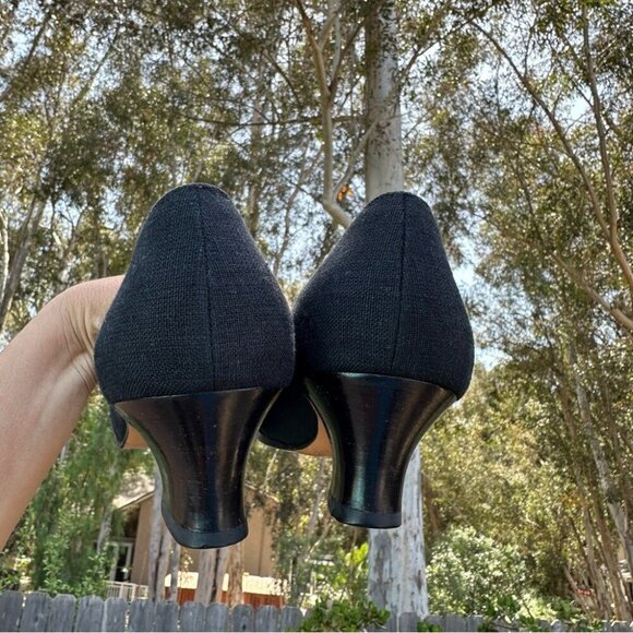 Salvatore Ferragamo Women’s Black Canvas Block Heel Designer Heels US 6.5 AA - Picture 9 of 16